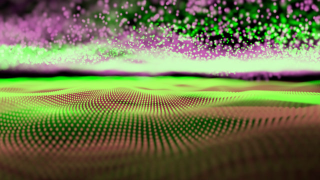 Abstract motion wave from shining particles magic Electronic mesh in space wave flow project