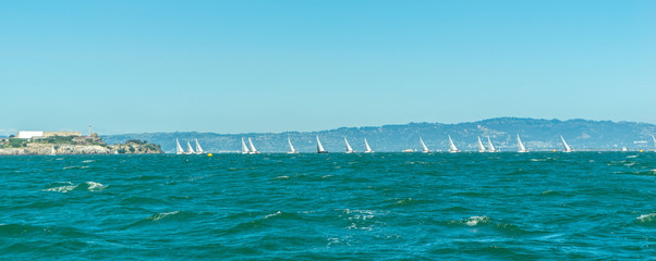 Sailing boats on San Francisco bay with Alcatraz