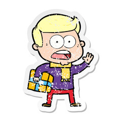 distressed sticker of a cartoon shocked man