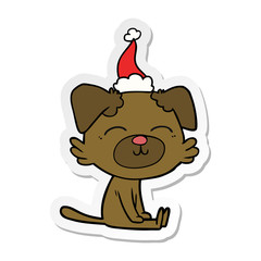 sticker cartoon of a dog wearing santa hat