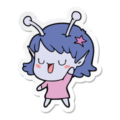 sticker of a happy alien girl cartoon
