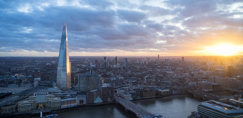 looking at the London skyline at sunset