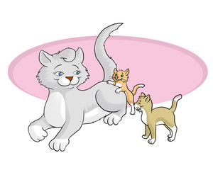 Mother cat and kittens