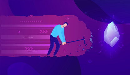 Vector business concept illustration businessman digging and find treasure