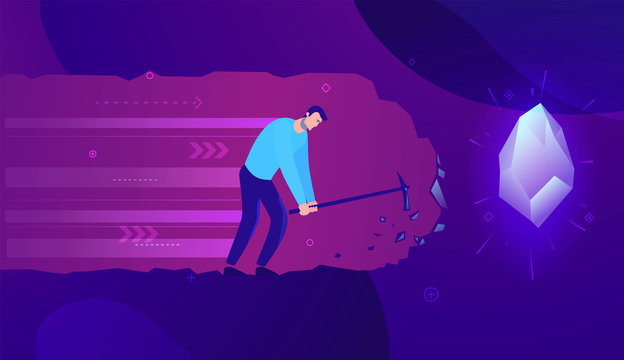 Vector business concept illustration businessman digging and find treasure