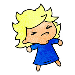 textured cartoon of a cute kawaii girl