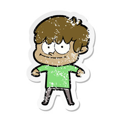 distressed sticker of a happy cartoon man