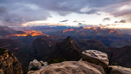 Rainy day at Sunrise/ sunset - Beautiful view at the Edge of the Canyon at the Grand canyon in the USA 