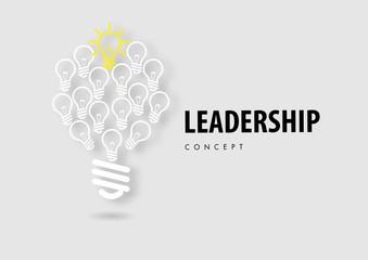 Leadership concept with paper art, abstract, light lamp, line icon paper cut style vector