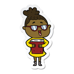 sticker of a cartoon happy woman wearing spectacles