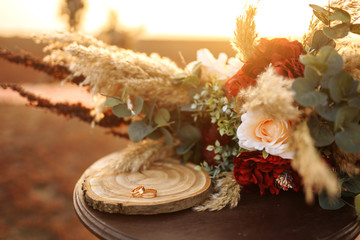 Amazing wedding rings in sunset light.  Boho style. 