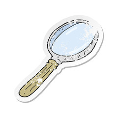 retro distressed sticker of a cartoon magnifying glass