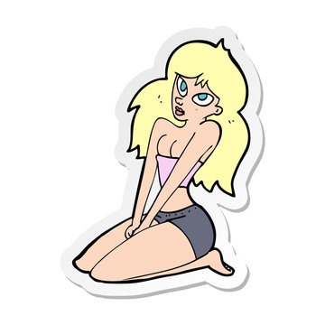 sticker of a cartoon woman in skimpy clothing