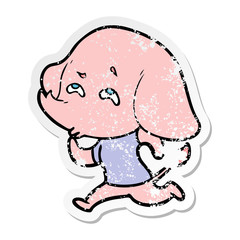 distressed sticker of a cartoon elephant remembering