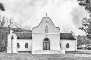 Moravian Church in Wupperthal in the Cederberg Mountains. Monochrome