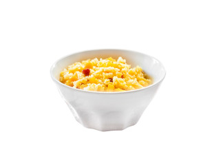 Milky cereal porridge with pumpkin and raisins
