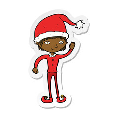sticker of a cartoon waving christmas elf