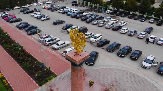 Flight over the coat of arms of the Russian Federation