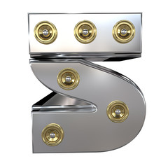 Golden speaker with silver chrome alphabet text