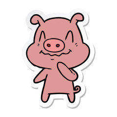 sticker of a nervous cartoon pig