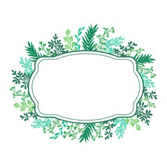 Vector illustration decor green leaf flower frame elegant for card hand drawn