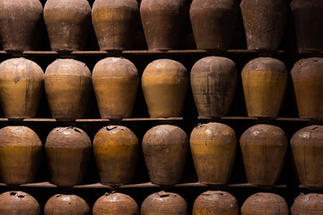 rows of fermented alcoholic beverage