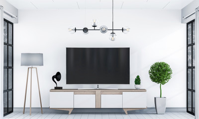 interior living room with sofa, plant, lamp, smart tv., 3D render