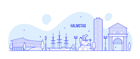 Halmstad skyline Halland Swedish city vector line