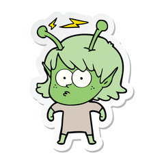 sticker of a cartoon alien girl