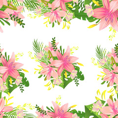 Fototapeta na wymiar Beautiful pattern. Vector tropical wallpaper. Summer design. Holiday decoration element. Decorative print. Creative botanical background