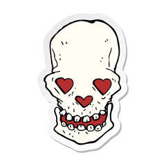 sticker of a cartoon skull with love heart eyes