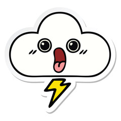 sticker of a cute cartoon storm cloud