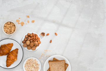 continental breakfast - toast, croissants, mix nuts, milk
