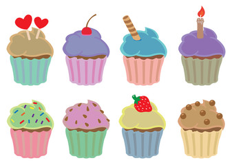 Colorful Cupcakes Vector Design Elements