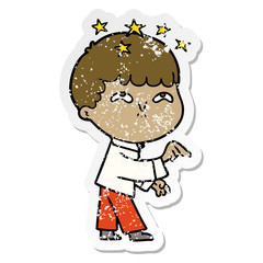 distressed sticker of a cartoon amazed boy