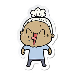 sticker of a cartoon happy old woman