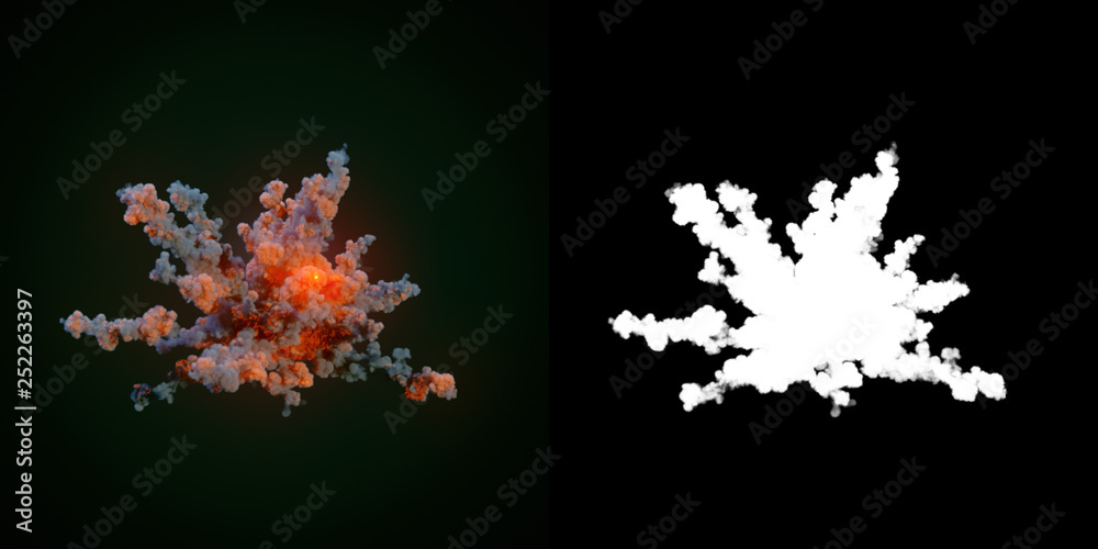 Aufkleber Composition with large explosions in dark plus alpha channel. 3d rendering