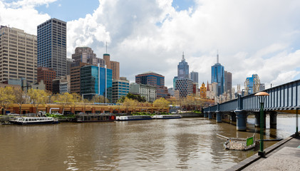 Melbourne city centre on north bank of Yarra River, Victoria, Australia