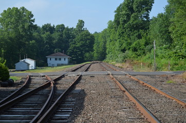 Fototapeta na wymiar Railroad tracks in a rural area