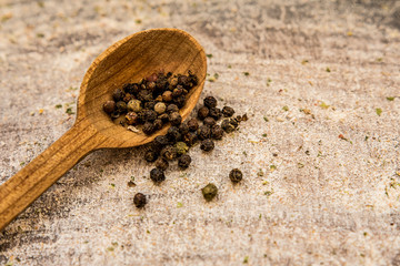 wooden spoon with pepper spices flour board menu ingredient