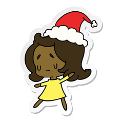 christmas sticker cartoon of kawaii girl