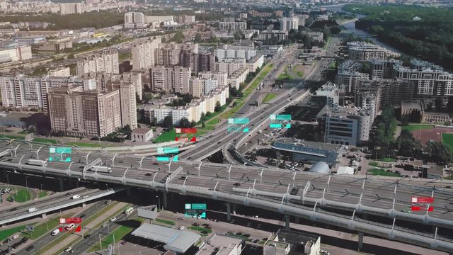 Aerial view of driverless or autonomous cars