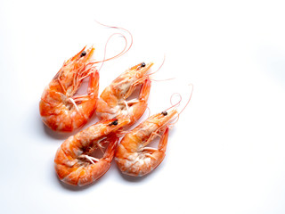 Boiled shrimp isolated on white background.