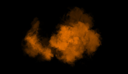 Orange smoke on isolated black background . Design texture overlays element