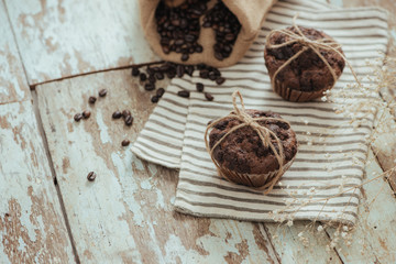 Dellicious homemade chocolate muffin on table. Ready to eat.