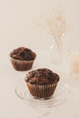 Dellicious homemade chocolate muffin on table. Ready to eat.