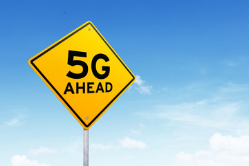 Road sign with 5G network symbol