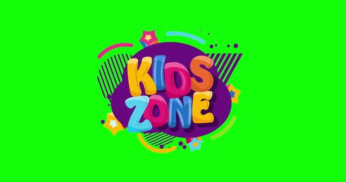 4K animation of the sign of the kids zone on a green chroma key background. Abstract video game room. Motion Design Kids Area