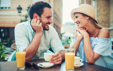 Romantic couple in the cafe. Dating, love, relationships