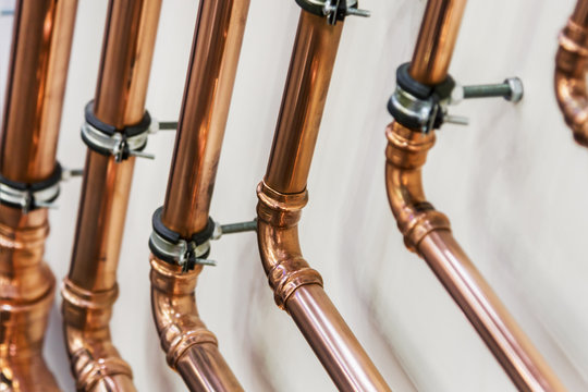 copper pipes and fittings for carrying out plumbing work. Plumbing, fixing pipes and fittings for connection of water or gas systems